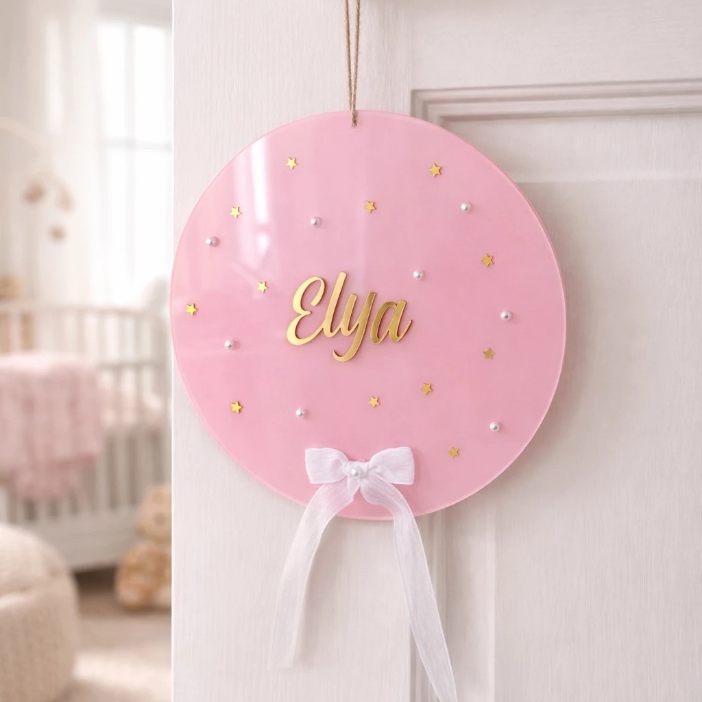 Kişiye Özel Pleksi Bebek Kapı Süsü, İsimli Bebek Odası ve Hastane Kapı Süsü 30 cm