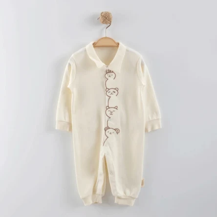Zoo Nakışlı Unisex Pamuklu Krem Tulum