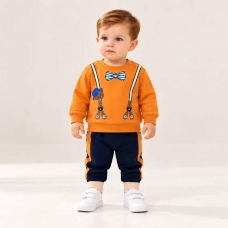 Papyon Baskılı Turuncu Erkek Bebek Takım
